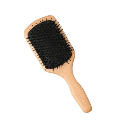 Custom Logo Boar Bristle Detangling Brush Wooden Curly Hair Brush