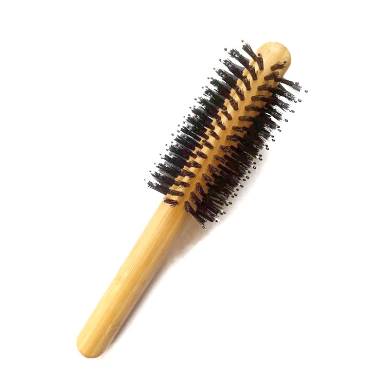 Custom Logo Curly Hair Solutions Rolling Brush Wooden Bamboo Round Hair Brush With Boar Bristles